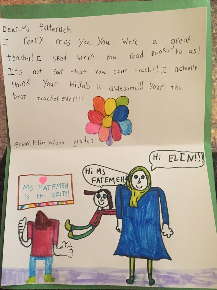 Kirsten Taylor-Bosman's daughter drew this card for Anvari after students and parents found out the teacher had been reassigned. 