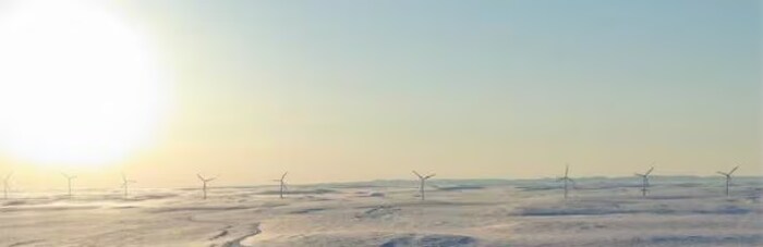 Représentation des éoliennes qui pourraient être construites pour alimenter une mine du Nunavut.