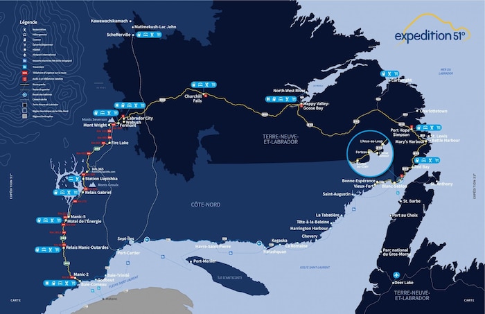La carte de Expédition 51 qui permet de découvrir différents lieux reculés au Québec et au Labrador.