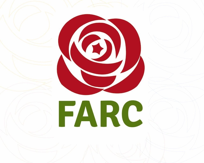 Le nouveau logo de la FARC : une rose rouge ornée d'une étoile en son centre, avec les lettres FARC inscrites en vert.