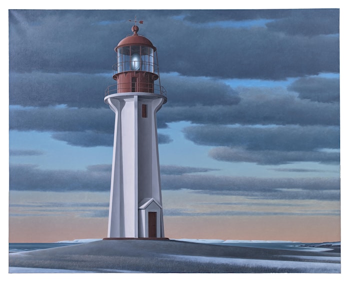 ’’منارة فيرول بوينت‘‘ (Ferolle Point Light)، لوحة للفنان كريستوفر برات (1935 - 2022)، معروضة ضمن مجموعة عائلة سوبي. وبرات من نيوفاوندلاند ولابرادور. وبرات من نيوفاوندلاند ولابرادور وتوفي في 5 حزيران (يونيو) الجاري.