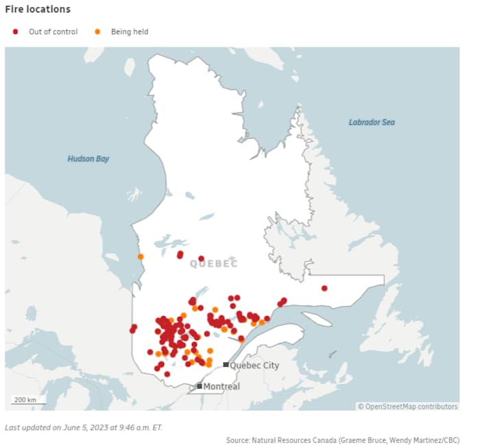 Forest fires prompt air quality warnings in Montreal, SeptÎles Radio