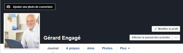 Capture d'écran de la page Facebook « Gérard Engagé », créée par Jeff Yates dans le cadre d'une expérience.