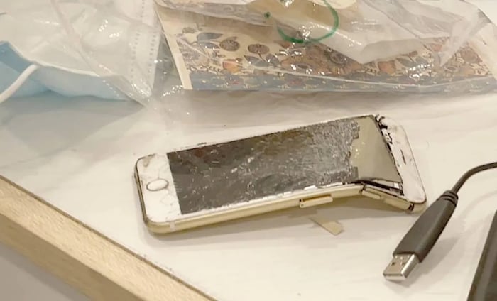 Hamed Esmaeilion said Iranian authorities gave his lawyer this iPhone, saying it belonged to his wife and was recovered from the crash scene.