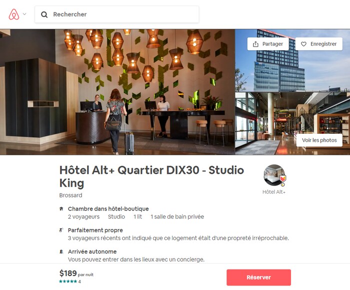 Une annonce d'un hôtel sur Airbnb