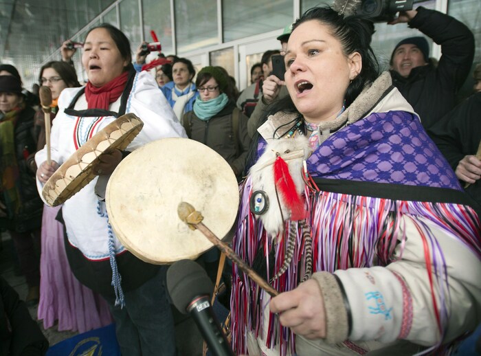 Des manifestations du mouvement Idle No More au centre-ville de Montréal, en janvier 2013