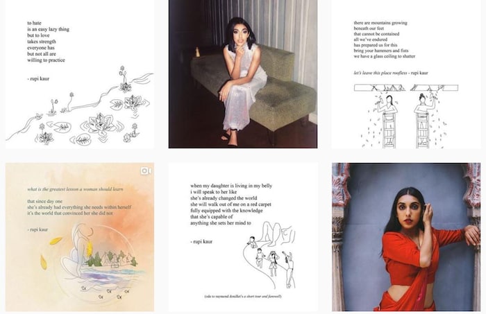 Des extraits de poèmes et des photos de Rupi Kaur sur Instagram.