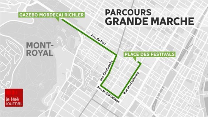 Une infographie présentant l'itinéraire de la marche pour le climat à Montréal