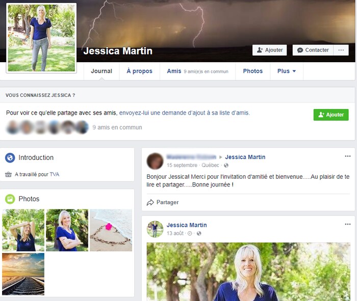 On voit le profil Facebook d'une jeune femme blonde. Elle affirme avoir travaillé pour TVA.