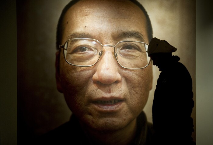 Une photographie de Liu Xiaobo lors d'une exposition à Oslo en 2010.