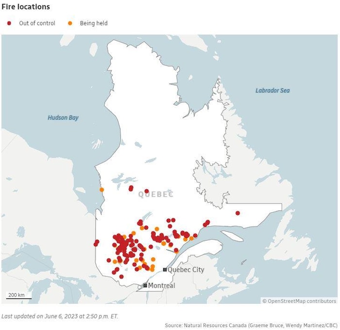 Map Wildfires Quebec Wednesday June 7 2023.JPG