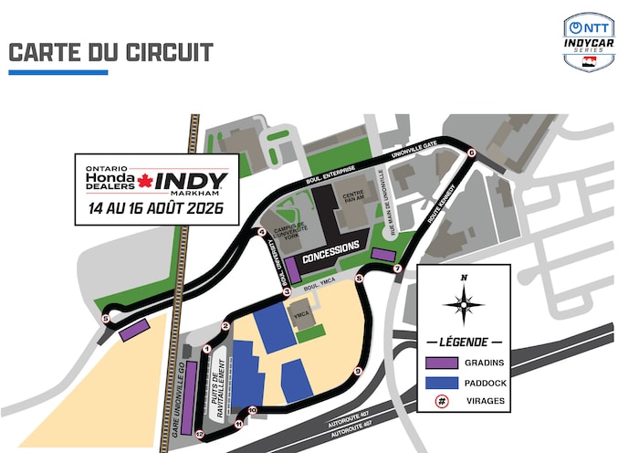 La carte du circuit du circuit routier de la course IndyCar de Markham.