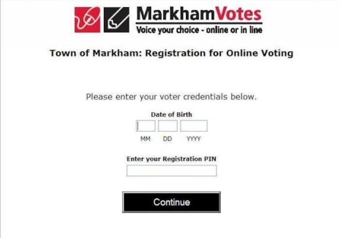 Écran d'enregistrement pour le vote en ligne