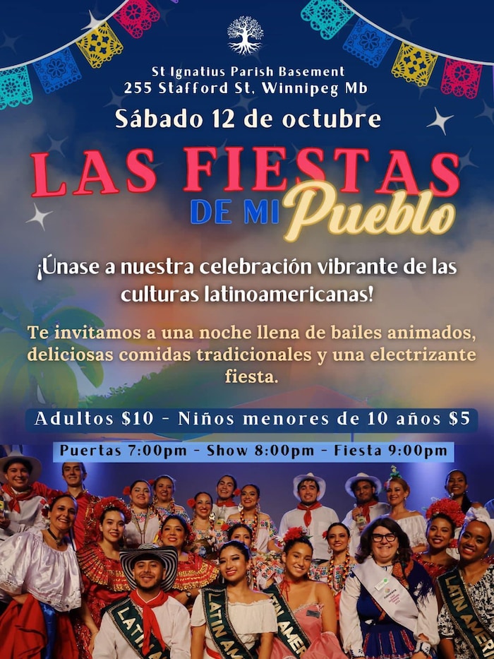 Affiche pour l'événement Las Fiestas de mi Pueblo par le Latin Roots Dance Group & Association of Winnipeg. 