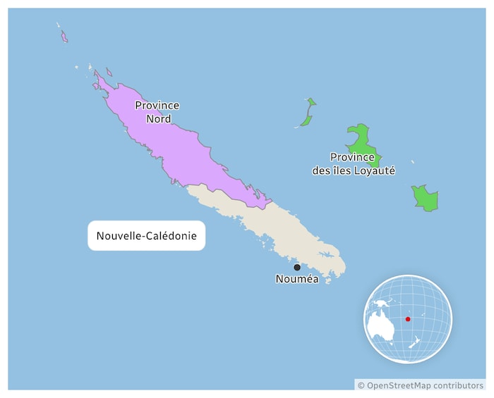 Une carte montrant deux des provinces de la Nouvelle-Calédonie.