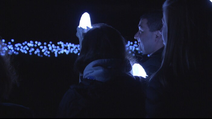 Des spectateurs émerveillés devant le parcours nocturne de Nova Lumina, à Chandler.