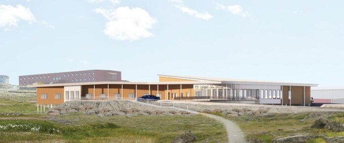 Un rendu architectural montrant un bâtiment neuf en été, à Rankin Inlet, au Nunavut.