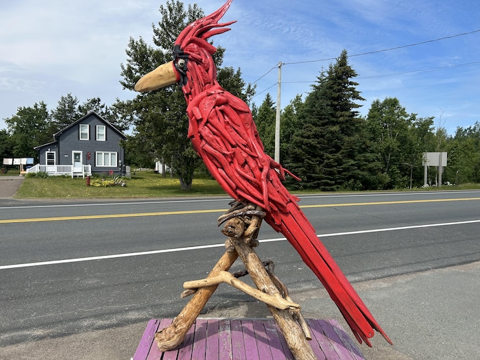 He sculpts giant birds with beach wood He sculpts giant birds with beach wood