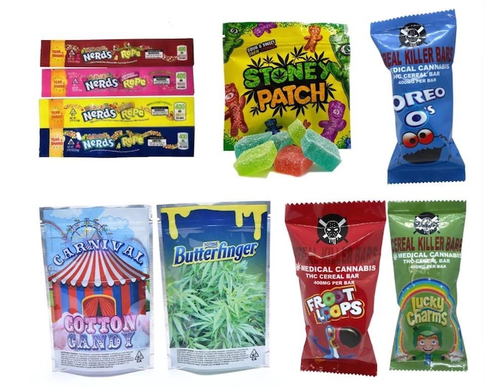 El programa de televisión Go Public de la CBC encontró cientos de sitios web que venden comestibles ilícitos con paquetes diseñados para parecer todo tipo de caramelos y barras de chocolate. (CBC)