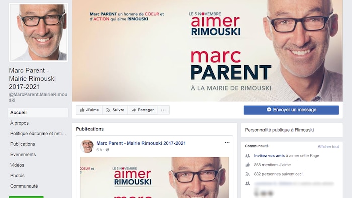 La page Facebook du maire sortant de Rimouski, Marc Parent