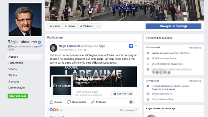 Page Facebook officielle de Régis Labeaume