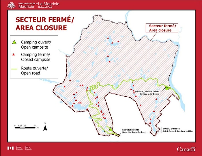 Une carte montrant ce qui est fermé et ouvert.