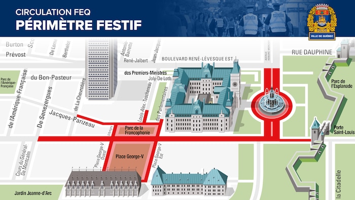 Une carte avec certaines rues en rouge.