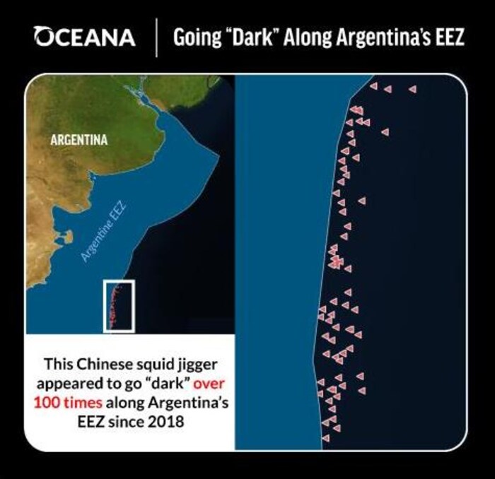Un mapa de una zona territorial argentina donde un barco se "desvaneció" inexplicablemente en más de 100 ocasiones. 