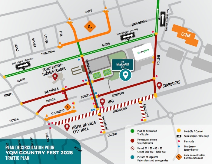 Un plan de circulation durant le YQM Country Fest à Dieppe.