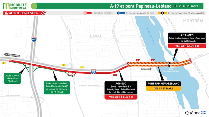 Une carte montrant la fermeture du pont.
