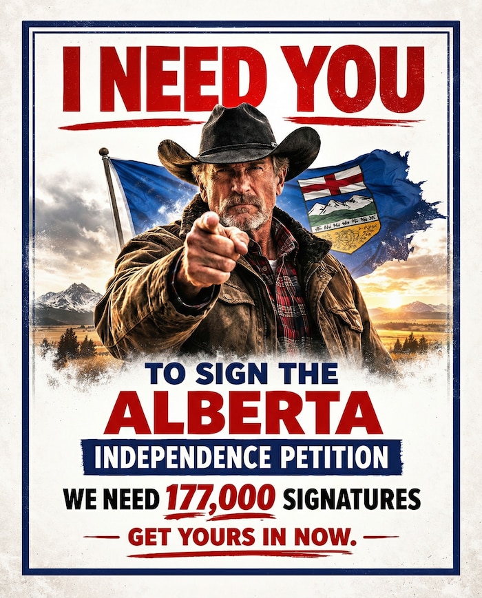Une image qui incite les gens à signer la pétition indépendantiste en Alberta.