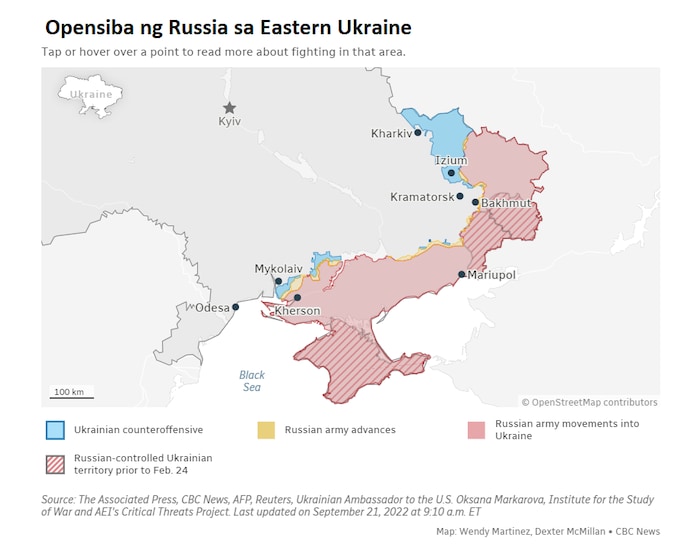 Mapa sa galaw ng Russian army sa teritoryo ng Ukraine.