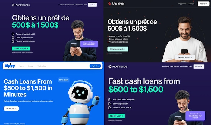 Des sites web où les offres de prêts rapides et les images sont très semblables.