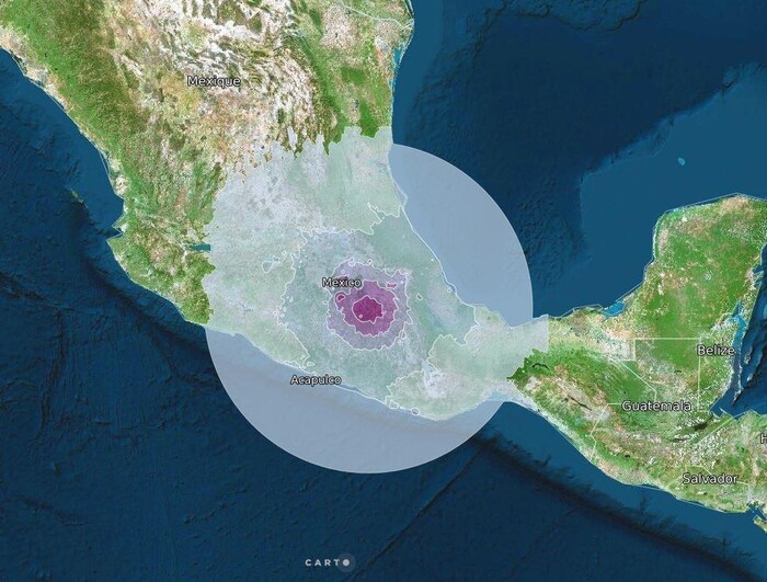 Carte d'un séisme au Mexique.