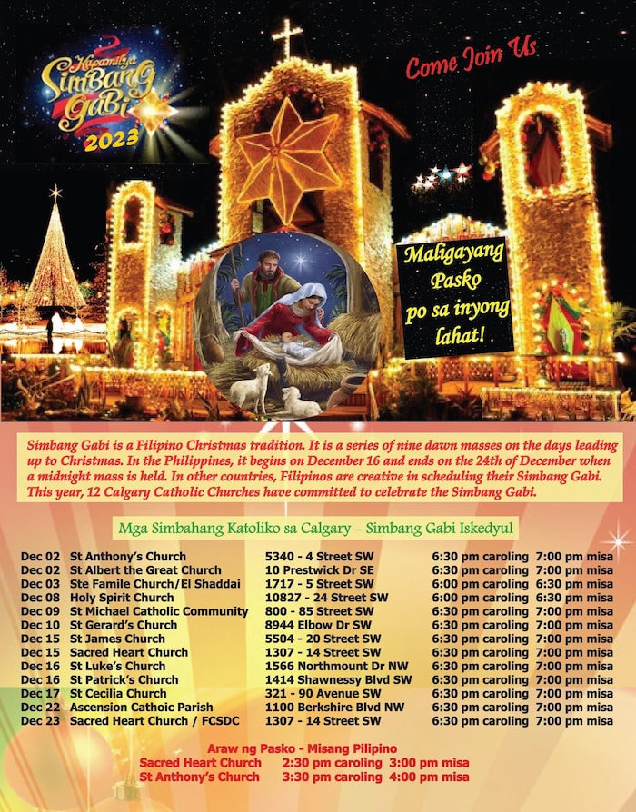 Unang Simbang Gabi ng mga Pilipino sa Calgary magaganap sa Disyembre 2