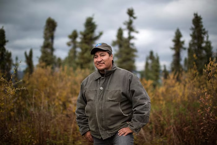 Un homme se tient debout dans une zone de végétation.