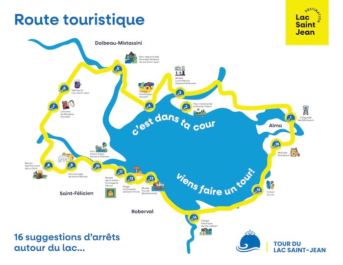 Une carte du Tour du lac Saint-Jean.