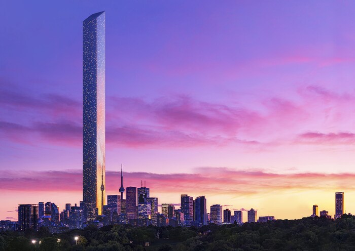 Une tour géante imaginaire a été ajoutée au milieu de la ligne d'horizon de la ville de Toronto.