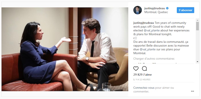 Valérie Plante a rencontré le premier ministre Justin Trudeau au lendemain de son élection comme mairesse de Montréal.
