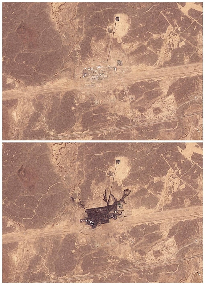 Deux photos satellites d'une région désertique.