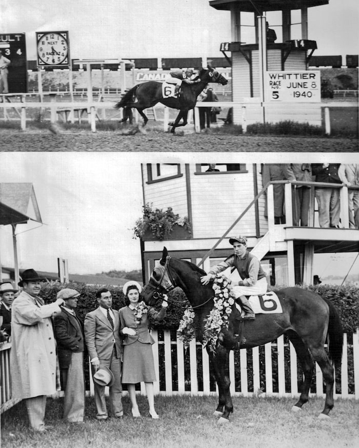 Photos en noir et blanc d'hommes à cheval.