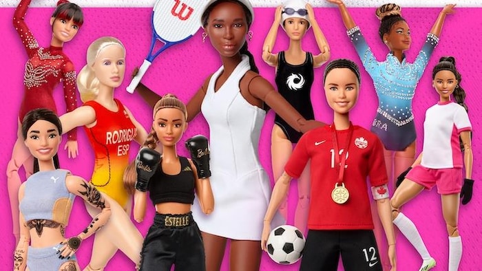 Des poupées Barbie à l'effigie de diverses vedettes féminines du sport.