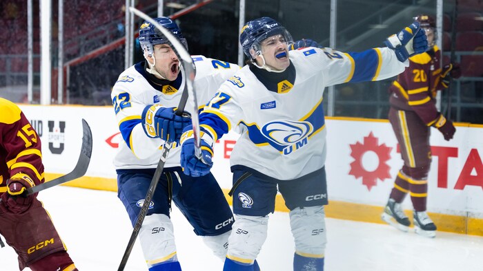 Joueurs de hockey heureux.