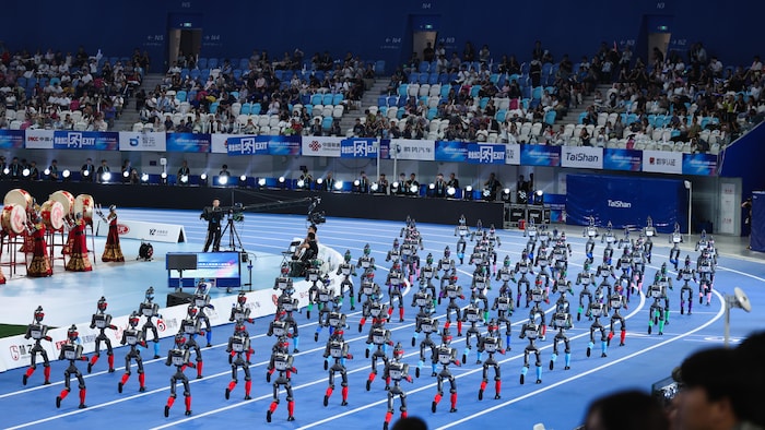 Des robots en rangées. 
