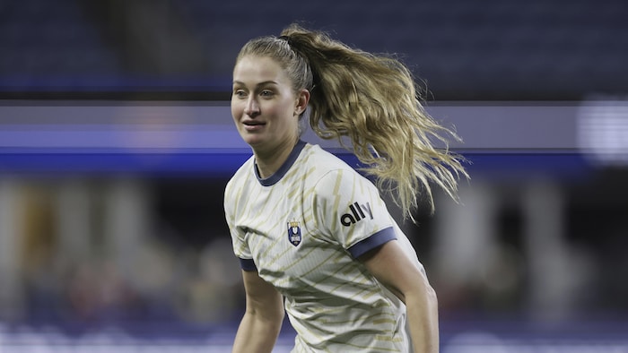 Jordyn Huitema en action pendant un match du Reign de Seattle. 