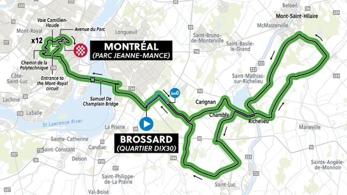Un schéma du parcours de la course en ligne élite masculine.