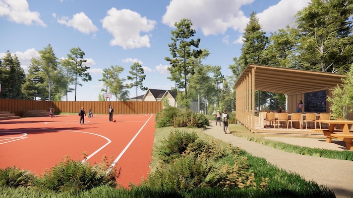 Une maquette d'un tout nouveau terrain de basketball.