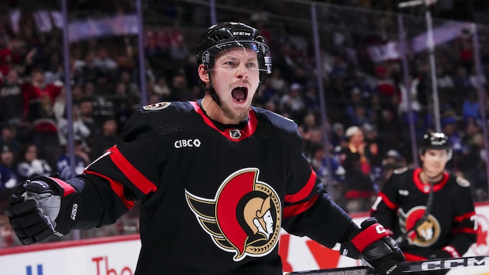Vladimir Tarasenko célèbre un but marqué à Toronto le 10 février.