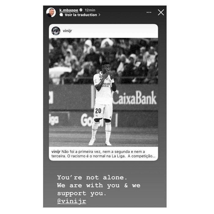 Photo d'un message Instagram de Kylian Mbappé.