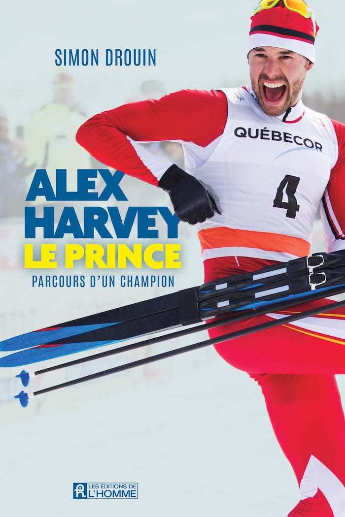 La couverture d'un livre sur laquelle apparaît le nom de l'auteur, Simon Drouin, le titre, le logo de l'éditeur et une photo d'un skieur euphorique.